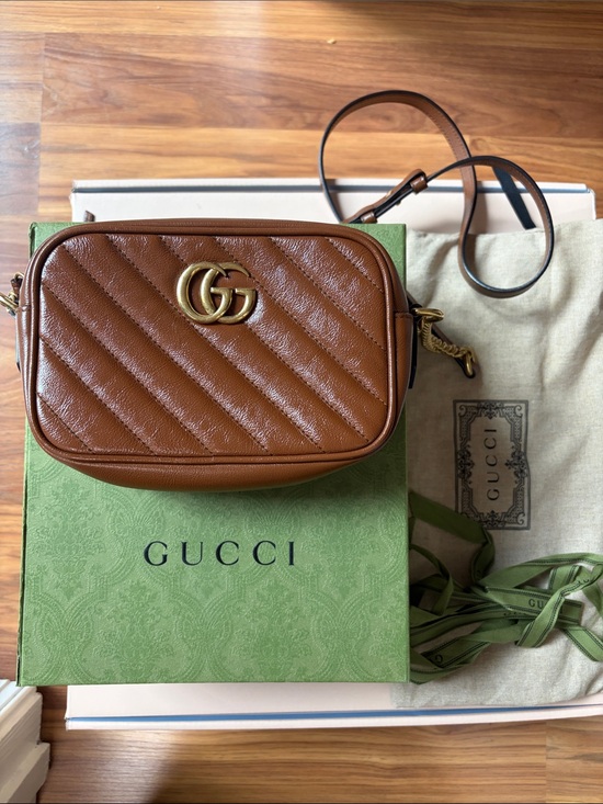Gucci Handbags - Gucci Brown Chevron GG Small Camera Crossbody